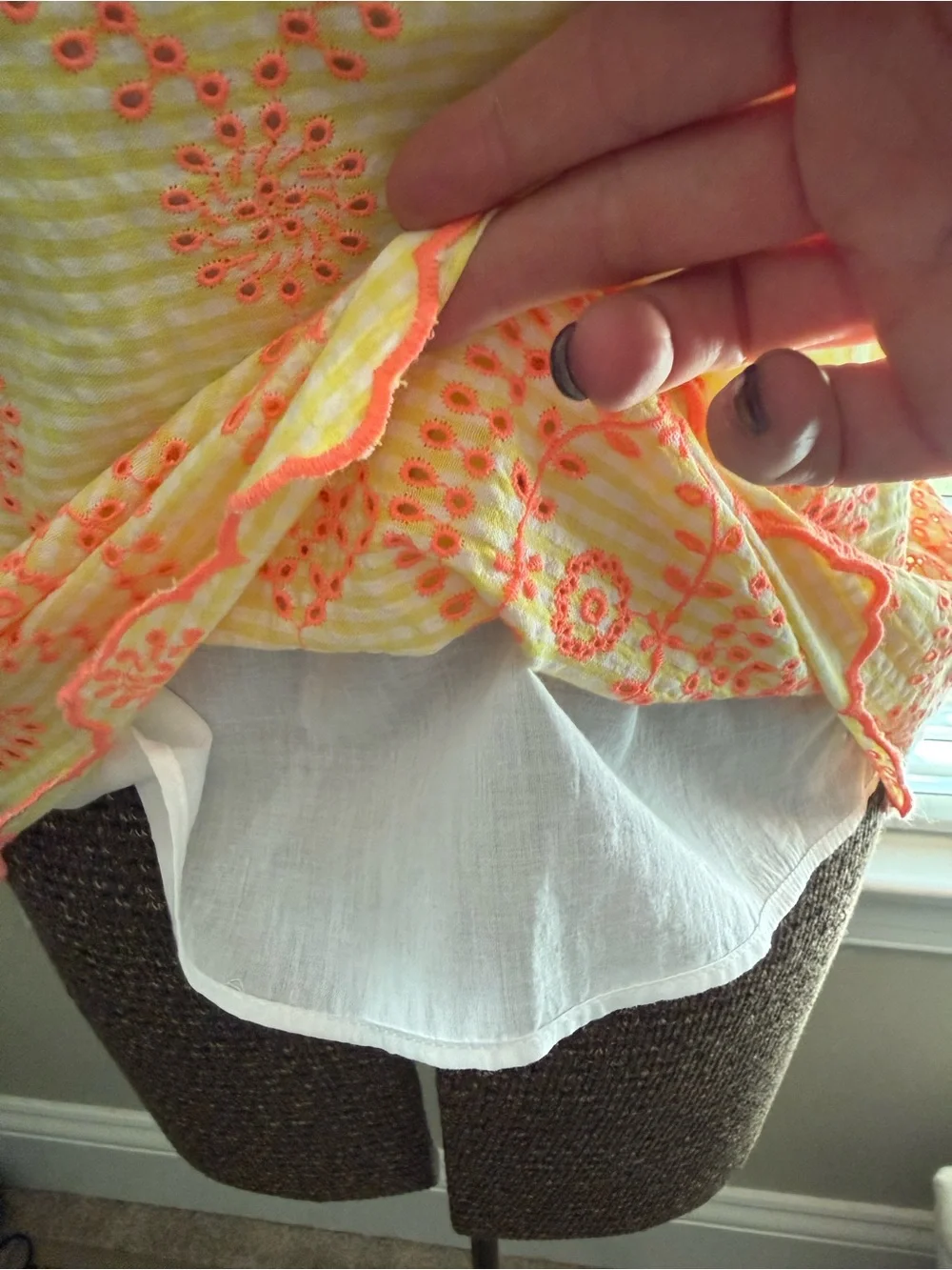 Lilly Pulitzer Yellow Eyelet Puff-Sleeve Top with Coral Embroidery